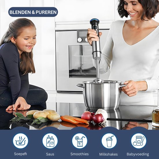 CLVP® Staafmixer Set - Hakmolen - Groentesnijder - Soepmaker - Zwart en Zilver — afbeelding 5