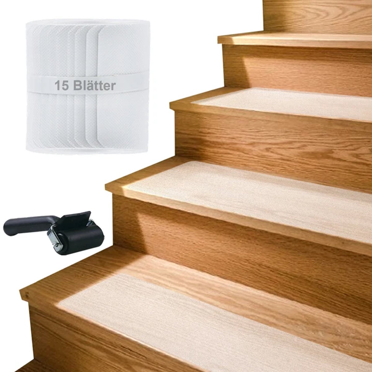 GOODEVN Zelfklevende Anti Slip Strips 15 Stuks - 60 x 15 cm Transparante Grip Tape met Roller - Voor Trap, Badkamer & Buiten
