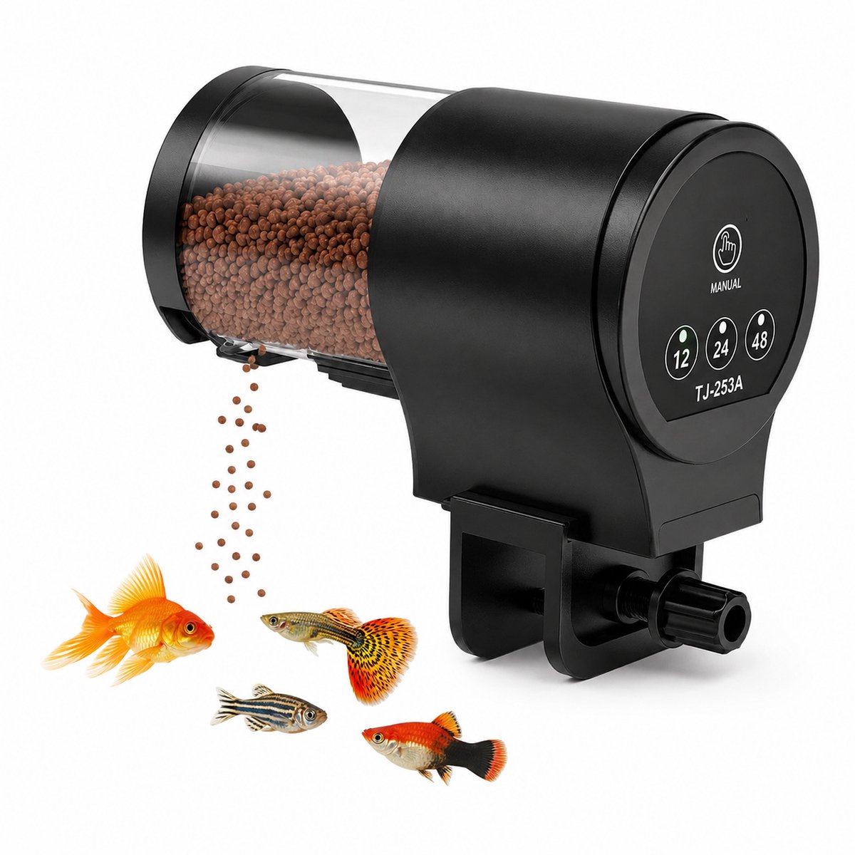 PolkaHome Automatische Aquarium Voederautomaat 100 ml – Visvoederdispenser met 12/24/48 uur Voedingsschema – Instelbare Voerhoeveelheid – Voor Droogvoer, Vissen & Schildpadden – Batterijen Niet Inbegrepen