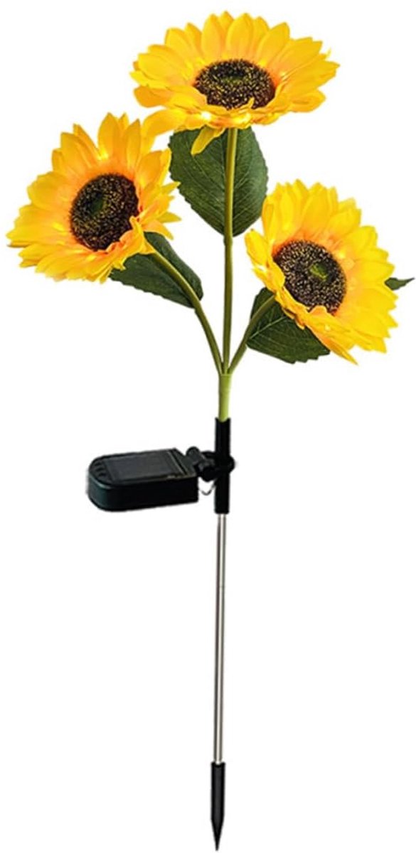 Set van 2 solar tuinlampen, met gesimuleerde zonnebloemen, LED-verlichting, geschikt voor de decoratie van een bloementuin of buitenverlichting.