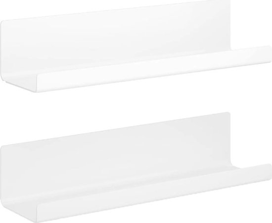 Twee witte wandplanken met een opstaande rand.