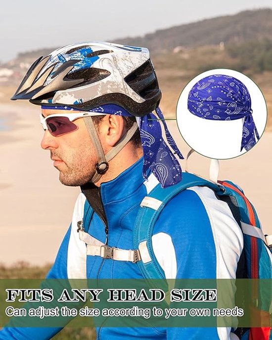 Hoofdband - Hoed - Pet zonder rand - 8-delige set - Vochtregulerend - Koelende helmvoering - Geschikt voor fietsen en motorrijden - Verkrijgbaar in meerdere kleuren — afbeelding 3