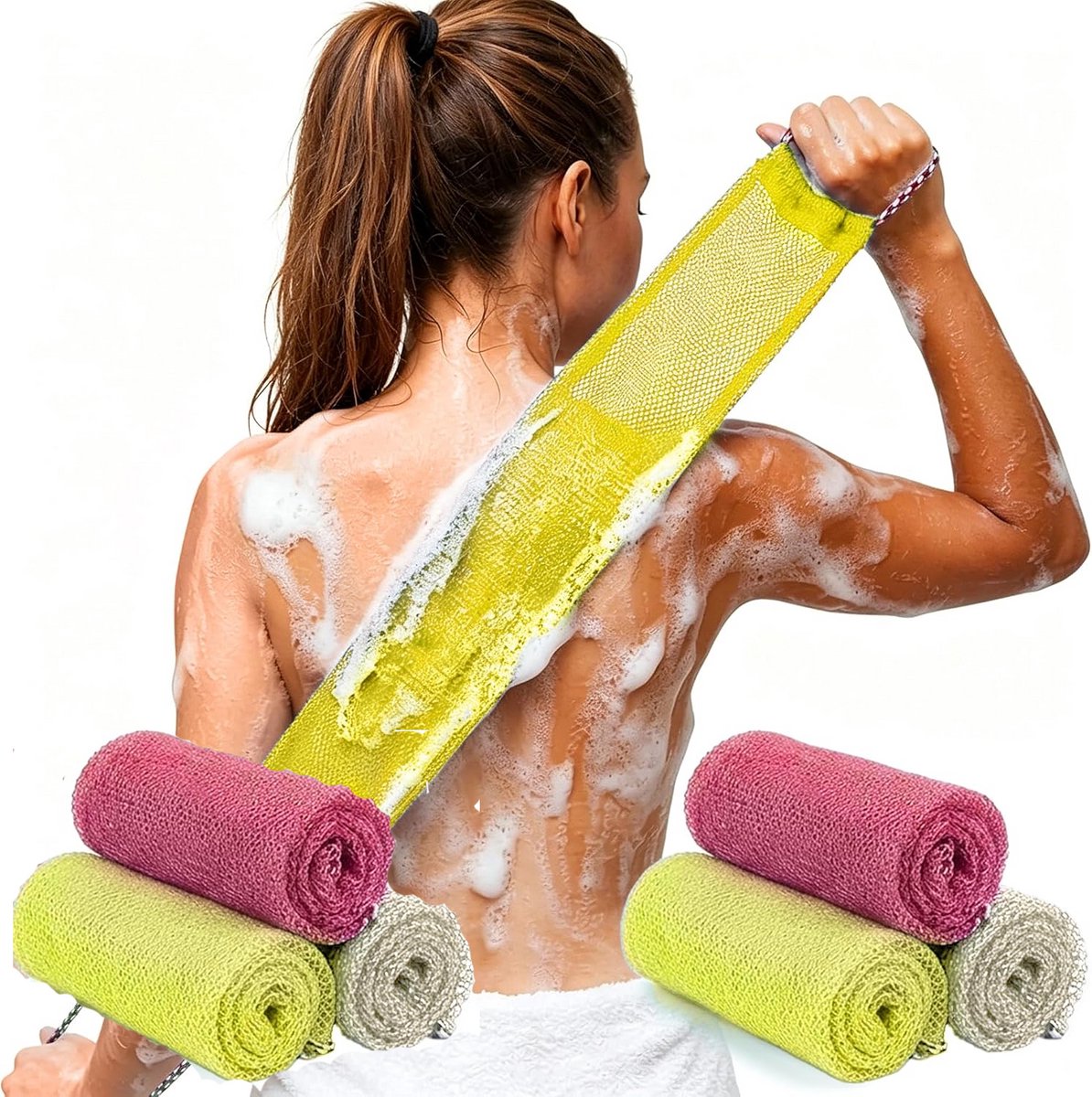 African net sponges - Afrikaanse mesh badsponzen - 6-delige set - Lang nylon materiaal - Zacht en huidvriendelijk - Geschikt voor douchegel - Wasbaar en herbruikbaar - Unisex rugscrubsponzen - Geel - roze - beige