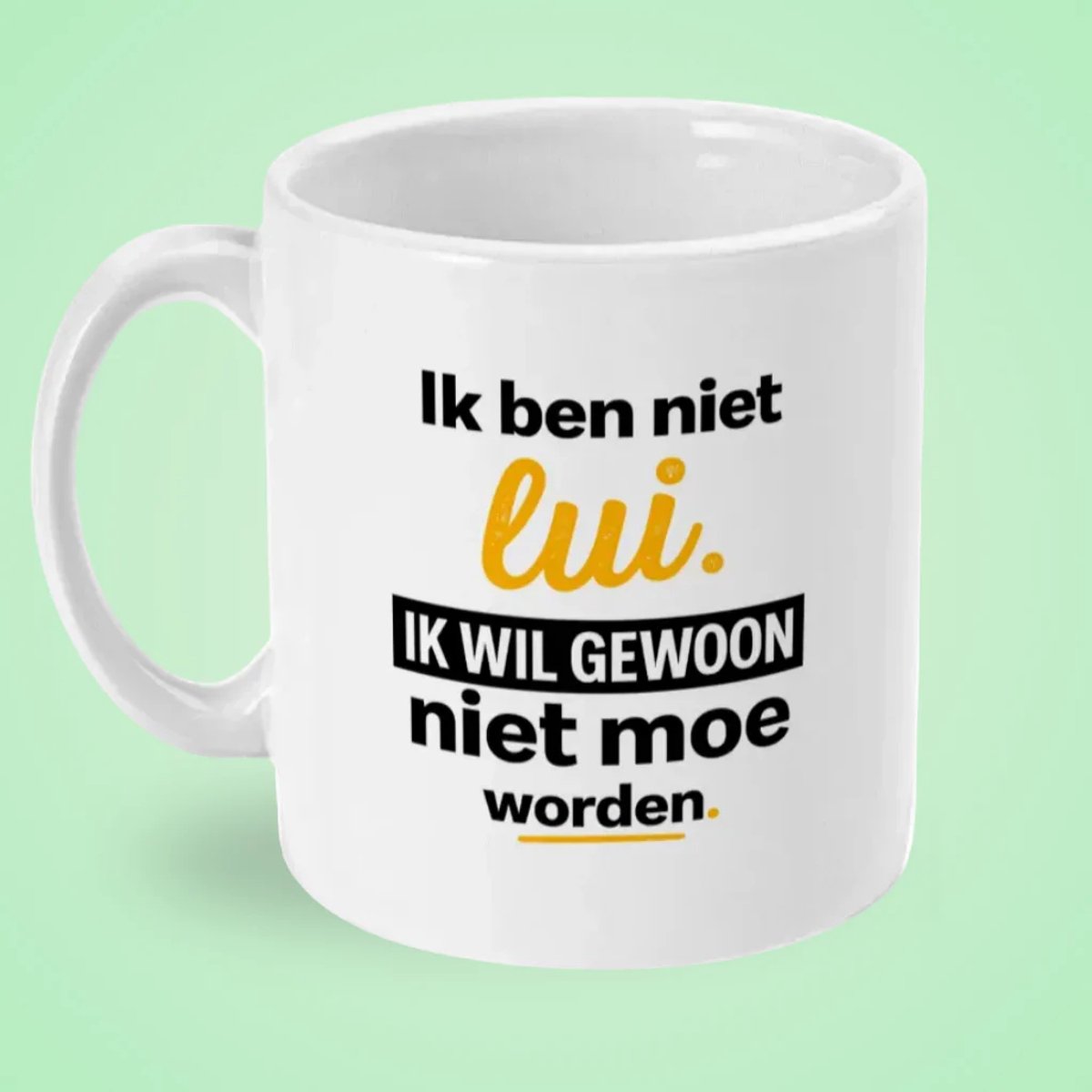 Mokster Cadeau Collega – Grappige Mok met Tekst Ik Ben Niet Lui – Kantoorhumor Koffiemok 325 ml