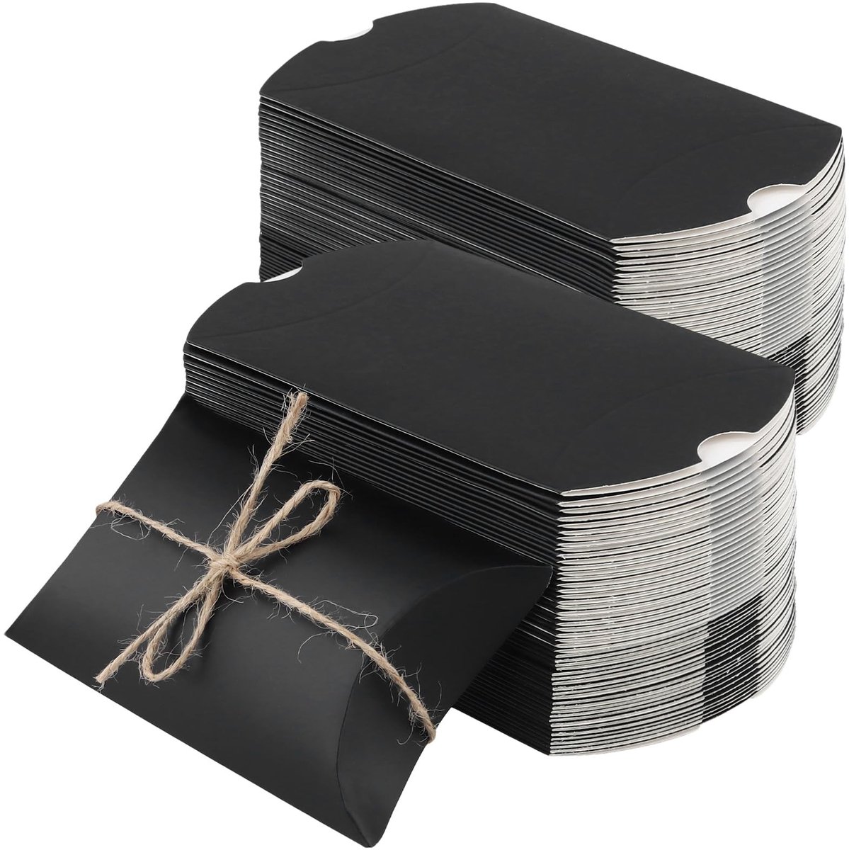 BRENZOOS- Kussendozen 150 stuks - Kraftpapier zwart - Geschenken voor bruiloft/verjaardag - 13 x 8,8 x 3,5 cm - Inclusief henneptouw - Comfortabel en praktisch - Geschenkdozen