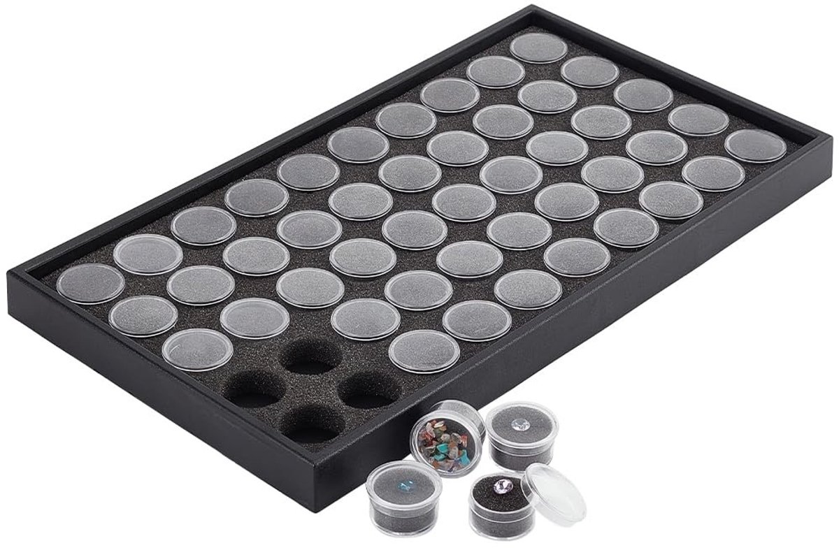BRENZOOS- Edelstenen Vitrinekast - Opbergdoos voor Sieraden - Kleine Ronde Containers - Organizer voor Verzamelobjecten - Schuim voor Bescherming - Ideaal voor Strass/Kristal - Sieradenopbergdoos