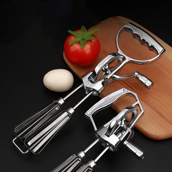 Handmixer Keuken - Beslagklopper Slagroom - Snel Ingrediënten Mengen - Geen Stroom Nodig - Groot Model - Zilverkleurig — afbeelding 3