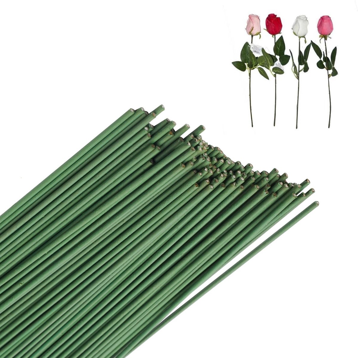 BRENZOOS- Bloemdraadstelen 100 stuks - 30 cm lang - Voor knutselen/kransen - Bloemstukken - Kunstbloemen - Geschenken - Steekdraad