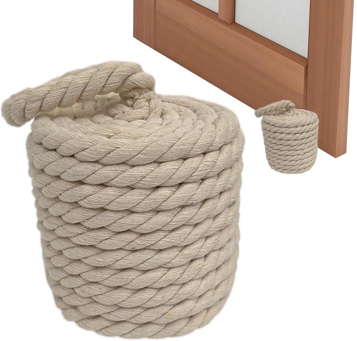 Zware deurstopper - Deurdemper touw - Deur openhouden - Gevuld met cement - 17 cm hoog - Wit