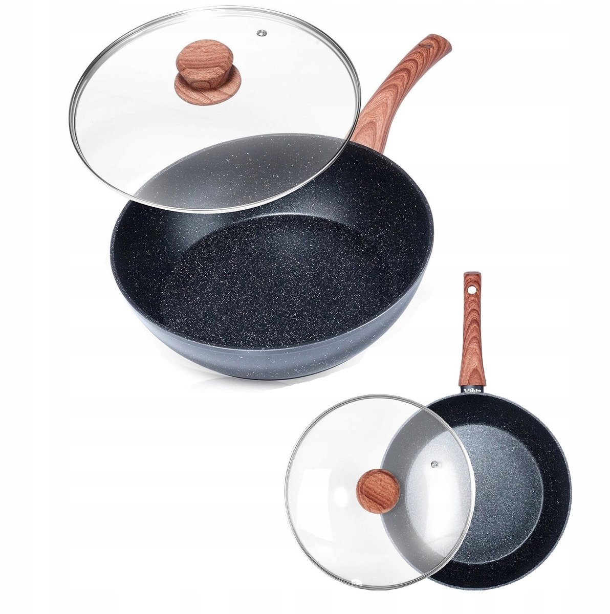 Diepe granieten koekenpan met deksel - antiaanbaklaag, 28 cm, gas/inductie