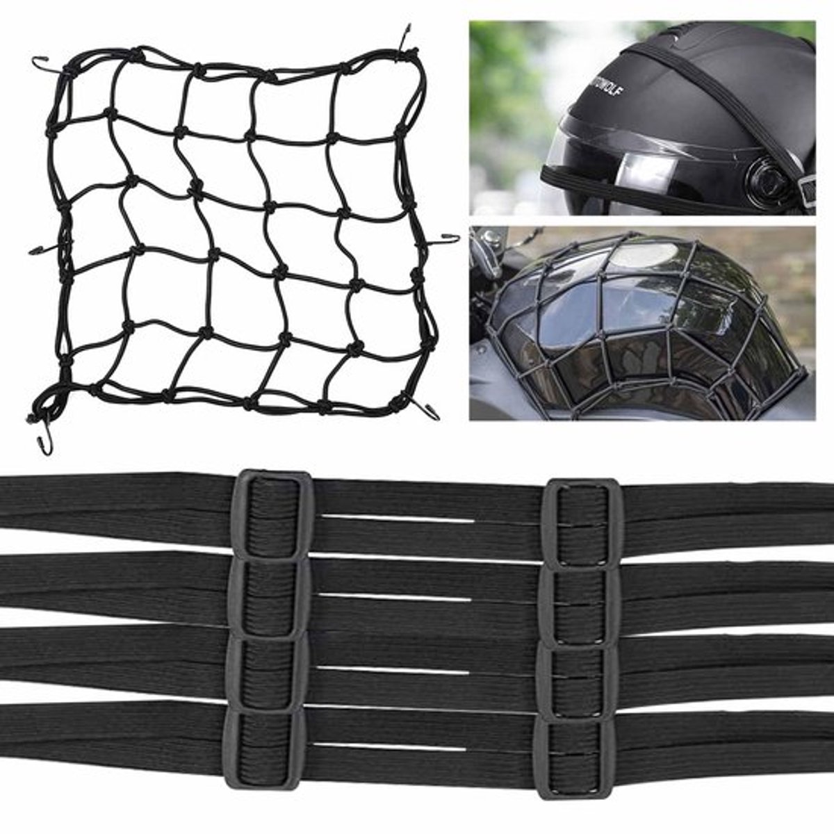 Allecto - Motorspin Elastisch Net voor Motorfiets - Touw Met Haken