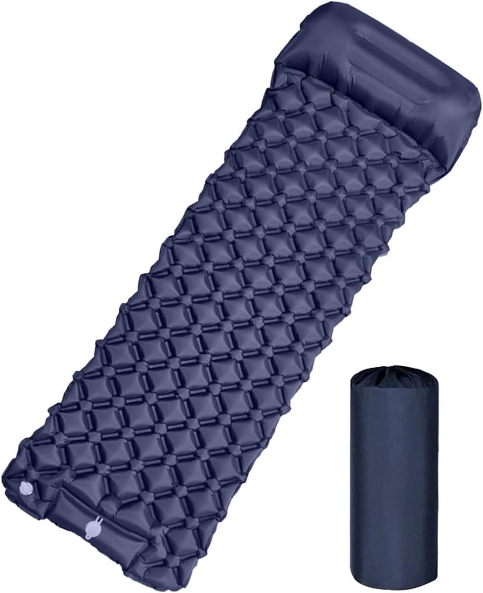 Opblaasbaar Kampeermatje - Slaapmat Luchtbed - Comfortabel Kamperen - Snel Opgeblazen - 190x60cm - Marineblauw