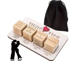 Date Night Dobbelspel - Koppelspel Spel - Romantische Avond - 4 Houten Dobbelstenen - 4 Dobbelstenen - Natuurlijk Hout