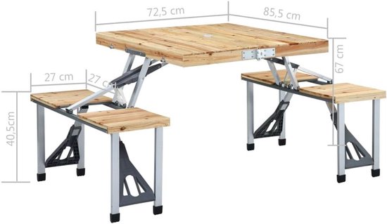 Kampeertafel met stoelen - Picknicktafel inklapbaar - Buiten dineren - Inclusief parasolgat - 4 personen - Zilverkleurig — afbeelding 4