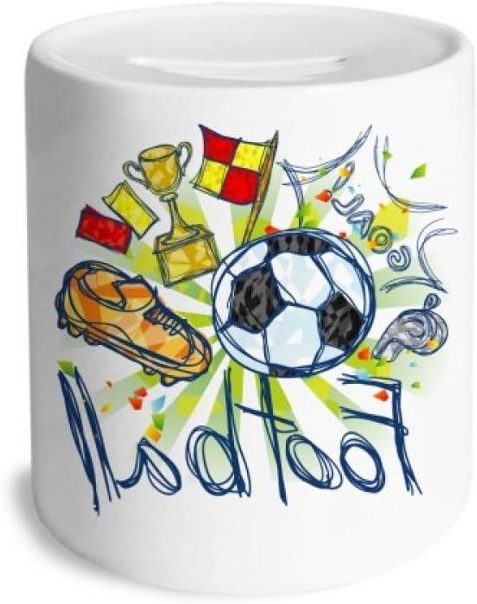 Voetbal Spaarpot - Muntkoffer Keramiek - Geld Besparen - Verwijderbare Stop - 9 cm Hoog - Multicolor
