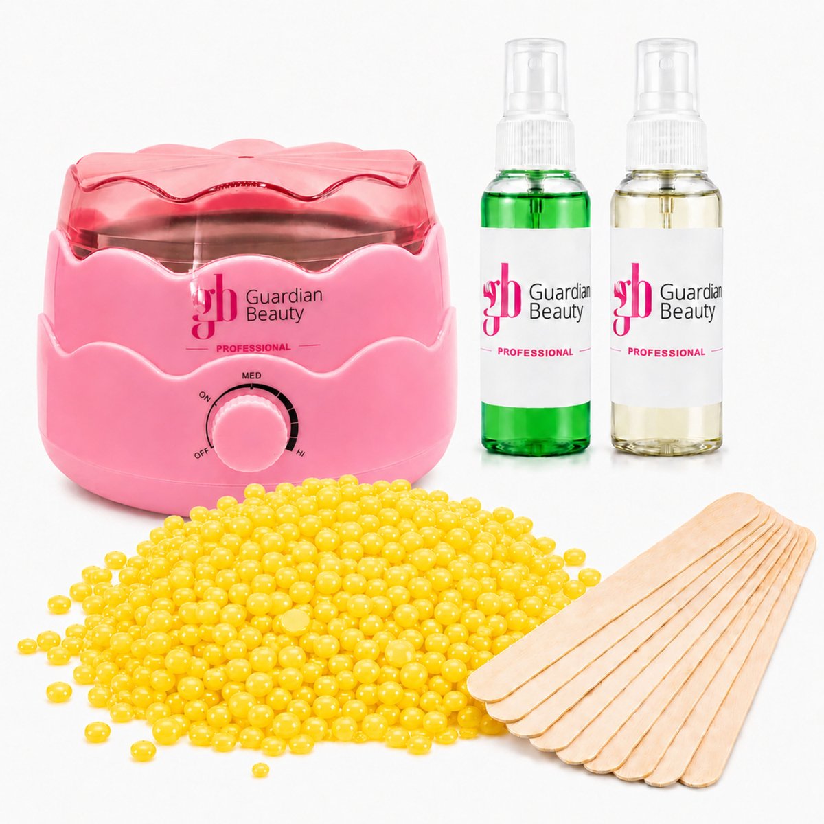Guardian Beauty Wax Warmer SET - Ontharingset - Roze - 500g Honing Harde Wasbonen - 60ml Pre en Na Wax Spray + 20 stuks Spatels
