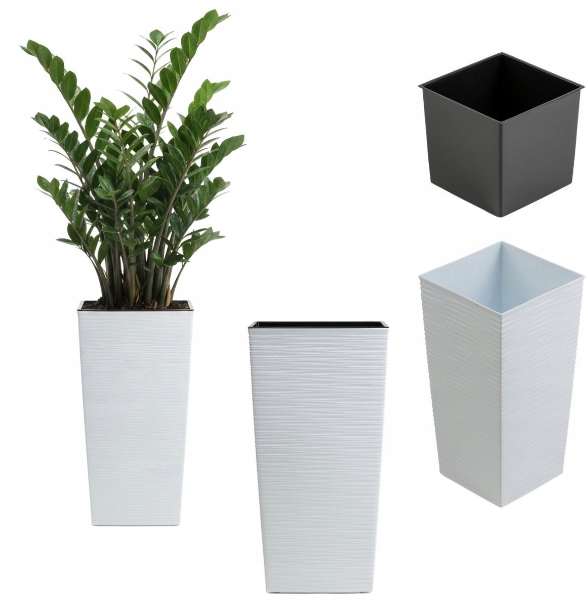 Hoge Witte Slim Rechthoekige Plantenbak met Inzet 25x46 cm