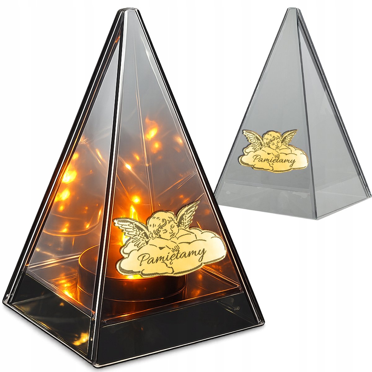 LED Graf Lantaarn met Vlameffect - Grote Glazen Piramide