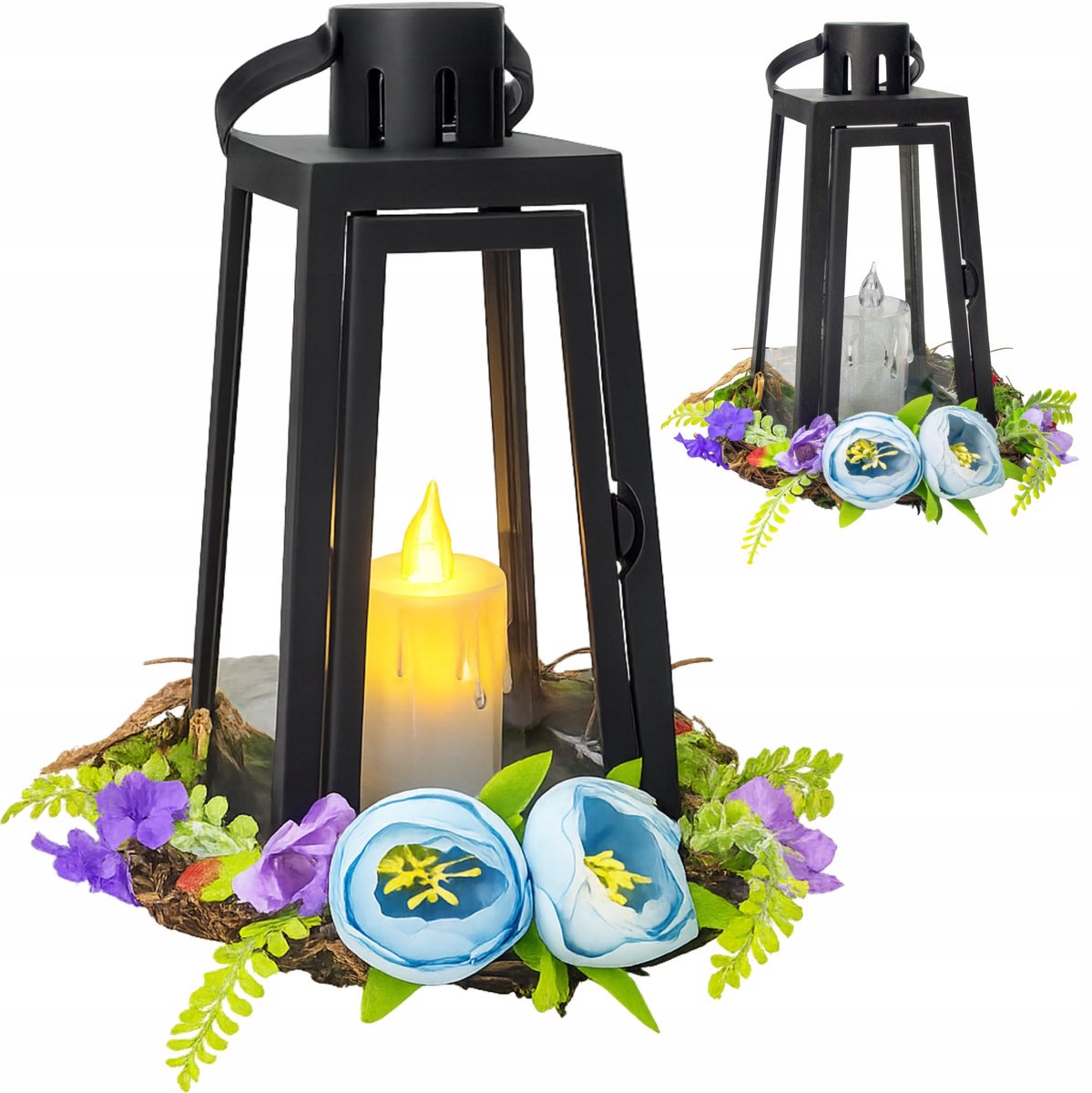 LED Graf Lantaarn met Lentebloem Krans - Sfeervolle Grafdecoratie