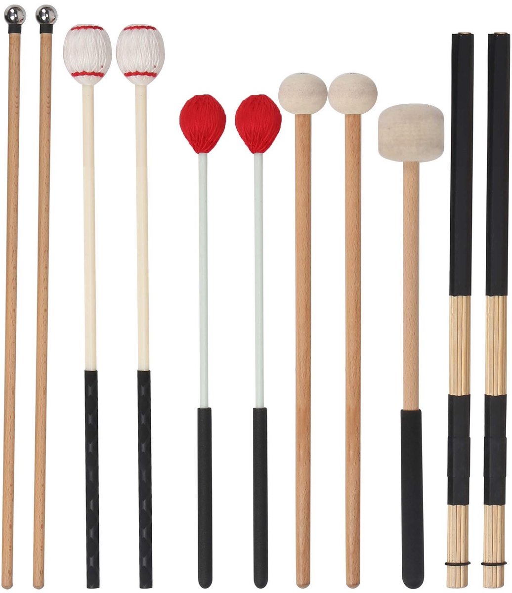 Dailygoods- Drumstokken Set 11-delig - Houten Snaredrumsticks - Draagtas - Percussie Stemhamer - Trainingsaccessoires - Antislip Handvatten