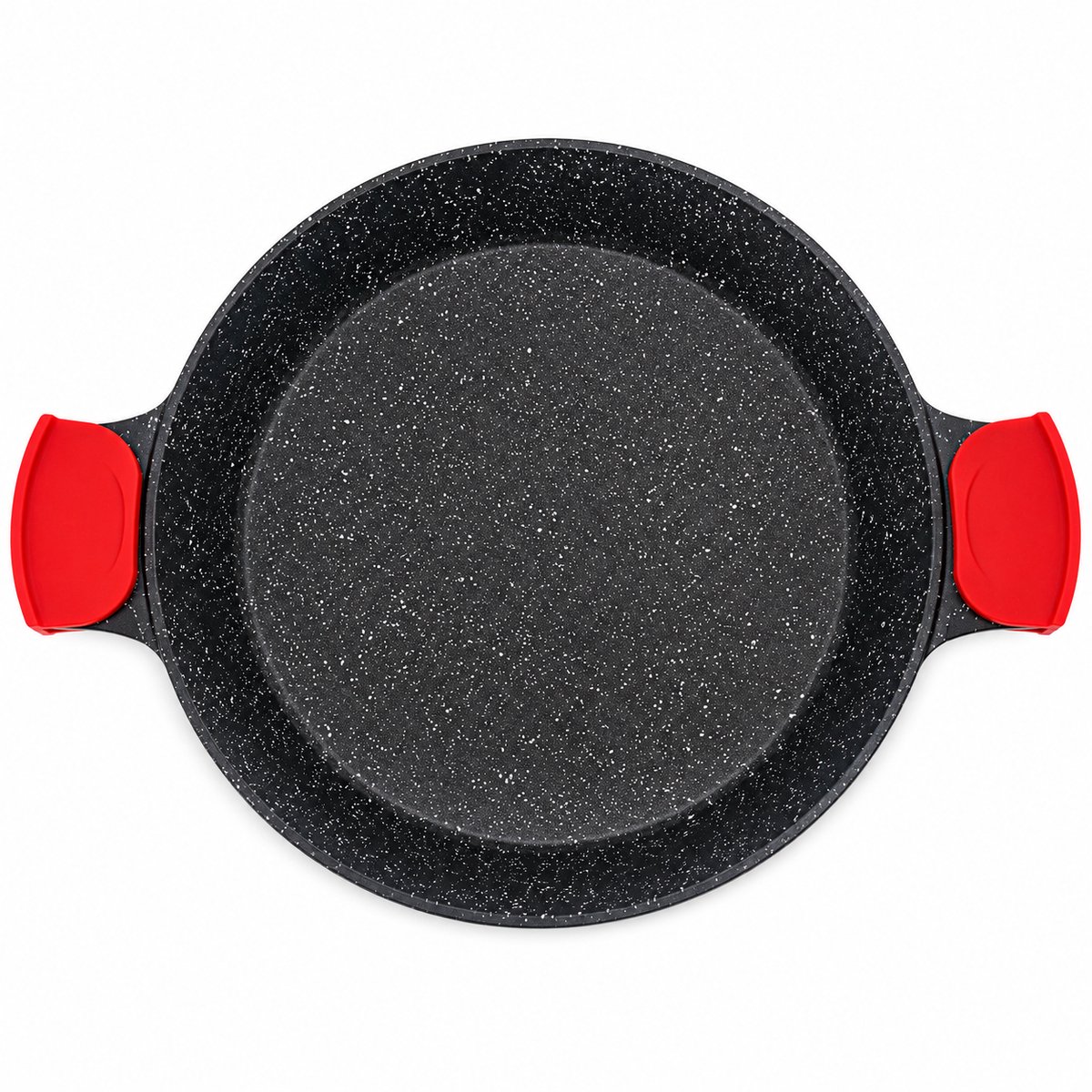 Royal Swiss® Paella Pan 40 cm – Gegoten Aluminium – Marble Coating Anti-aanbak – Inductie & Oven – Met Verwijderbare Siliconen Handgreep – Zwart