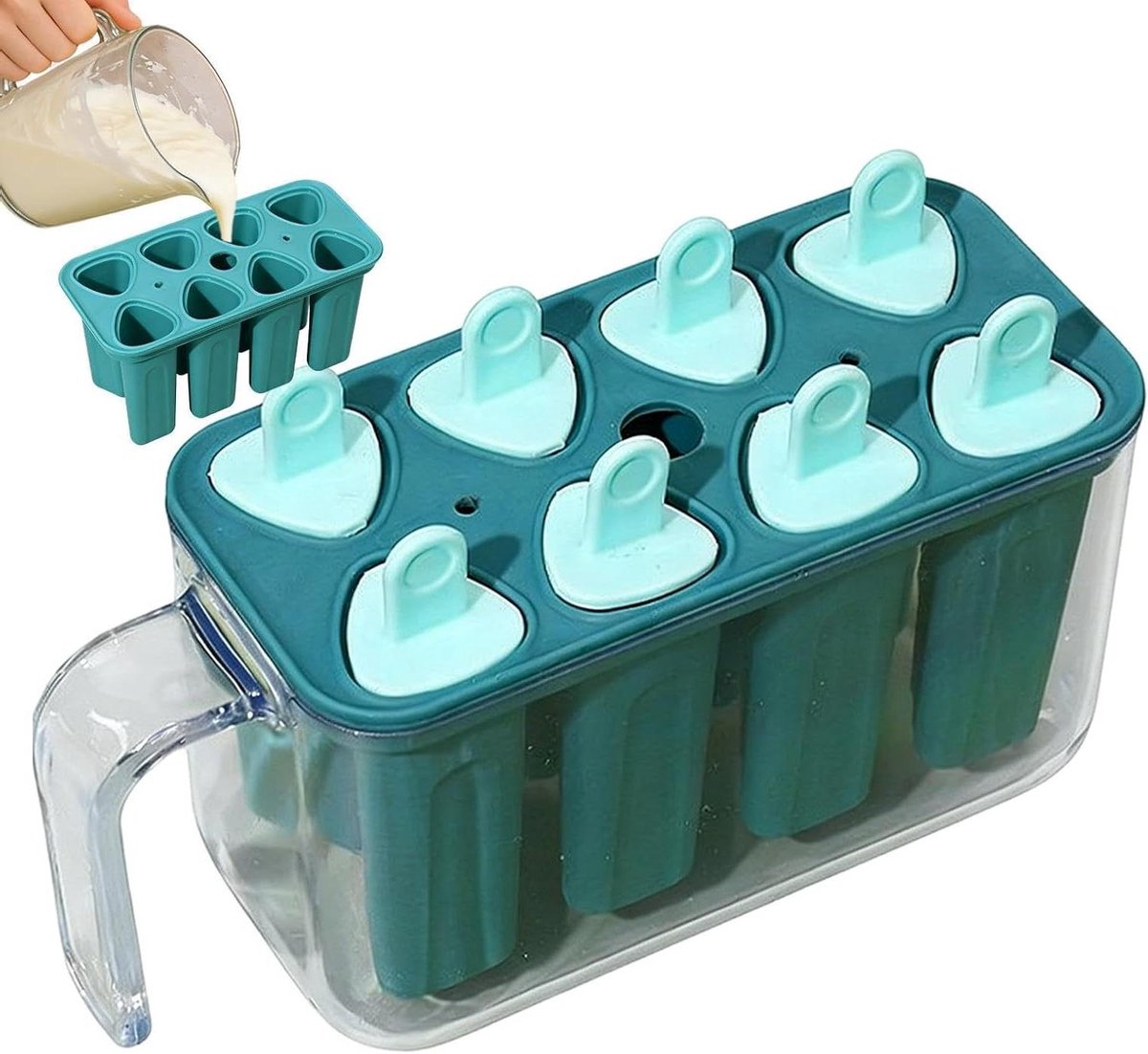 Ijsjesmaker - IJstraktaties Vormen - Zelf Snacks Maken - 8 Herbruikbare Vormen - 16x6.2x10cm - Blauw