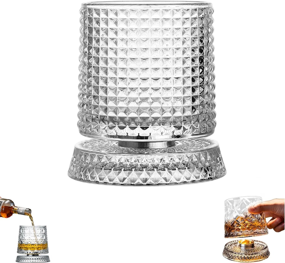 Kraftverdia Whiskeyglas – 360° Draaiend Whiskyglas – Old Fashioned Tumbler met Roterende Bodem – Luxe Cadeau voor Bourbon, Scotch en Cocktailliefhebbers
