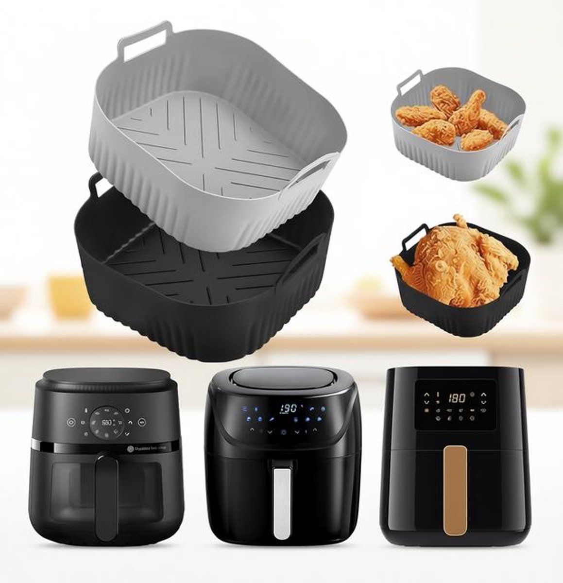 Maison Elara Siliconen Airfryer Voeringen - 2 Stuks - Vaatwasmachinebestendig - 20 cm