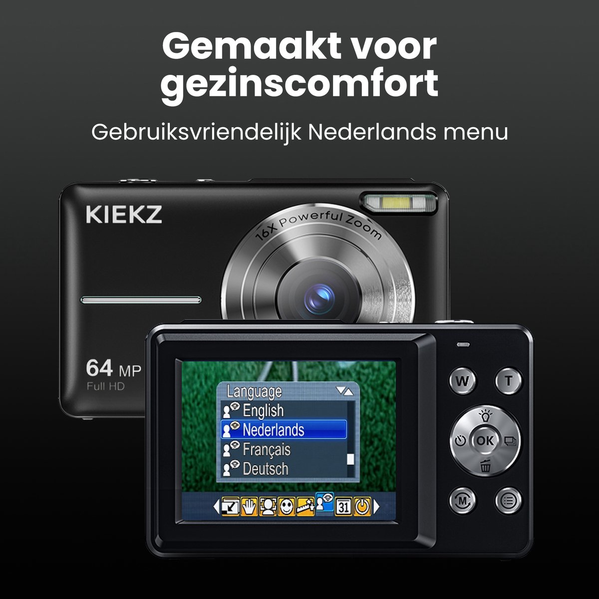 Kiekz Digitale Camera 64MP - Fotocamera Full HD - Compact Camera - Fototoestel - Autofocus - Ideaal voor Kinderen en Beginners - Inclusief 32GB SD Kaart - Zwart – foto 7
