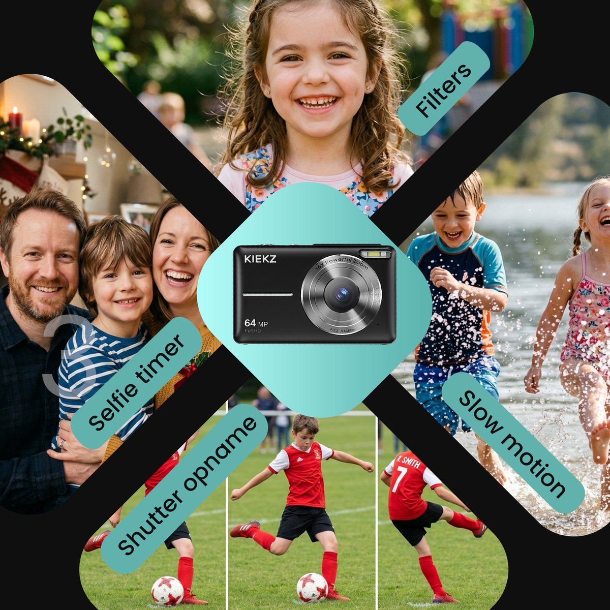 Kiekz Digitale Camera 64MP - Fotocamera Full HD - Compact Camera - Fototoestel - Autofocus - Ideaal voor Kinderen en Beginners - Inclusief 32GB SD Kaart - Zwart – foto 5