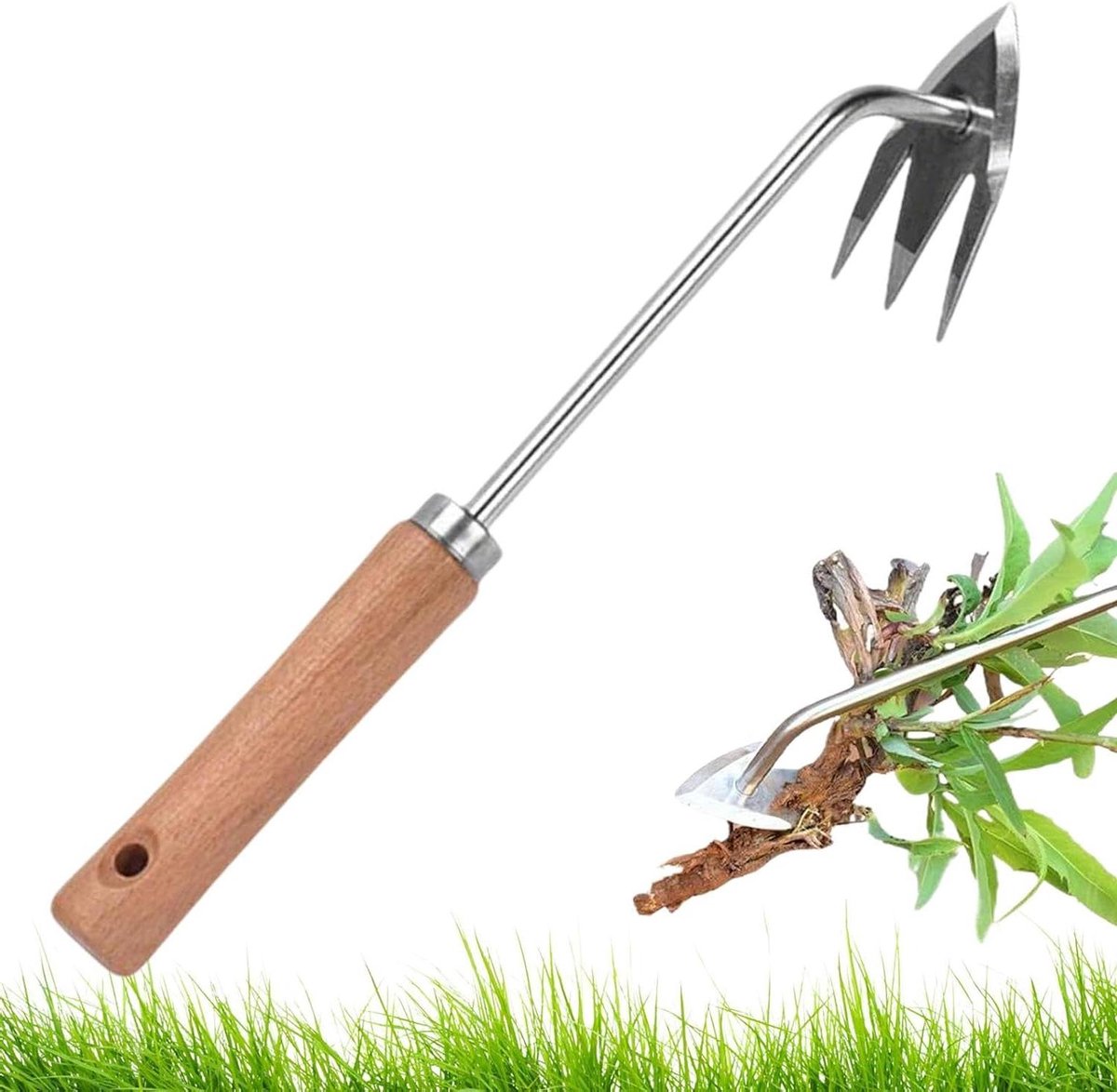 Handmatige onkruidverwijderaar - Onkruidwieder trekker - Tuinonderhoud - Drietand ontwerp - 37 cm - Zilver