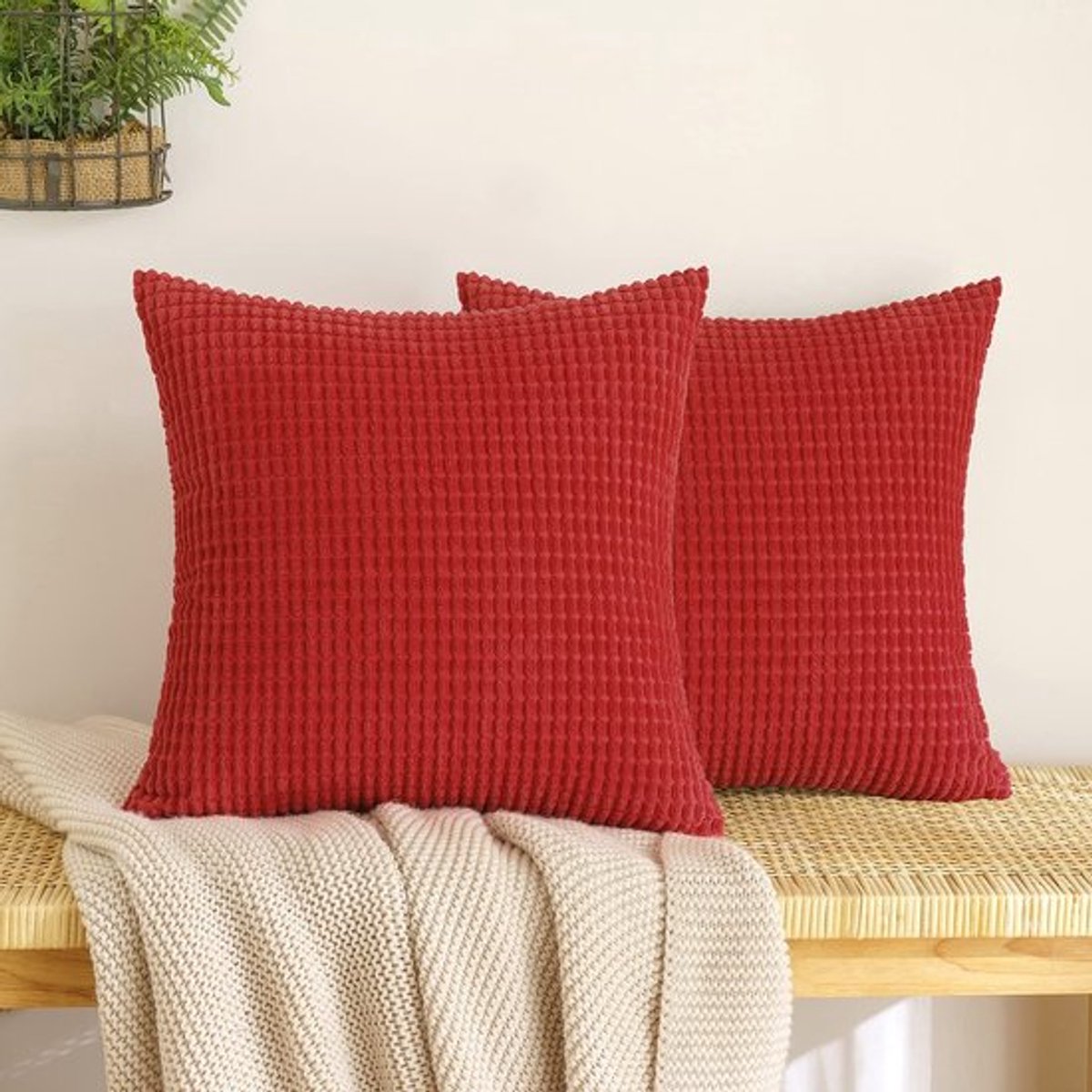 Allecto - Ribfluwelen kussensloop - Zacht en decoratief - Rood - Set