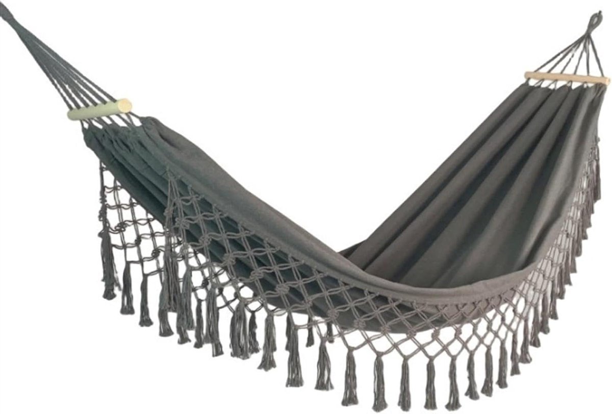 Hangmat Outdoor - Canvas Bed - Ontspannen Buiten - Handgemaakt Boho Stijl - 200 X 100 Cm - Naturel