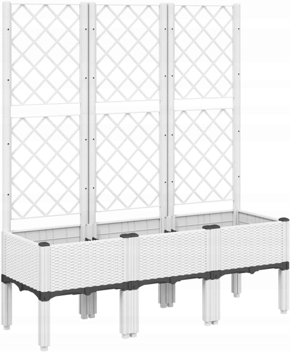 Bloembak met klimrek, Witte rotan-look, 120x40x142cm