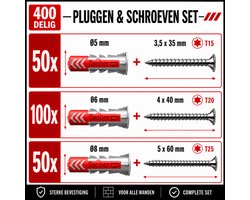Fischer pluggen en Torx schroeven set | Assortiment | Tornitrex | Duopower | 200 sets - 400 stuks