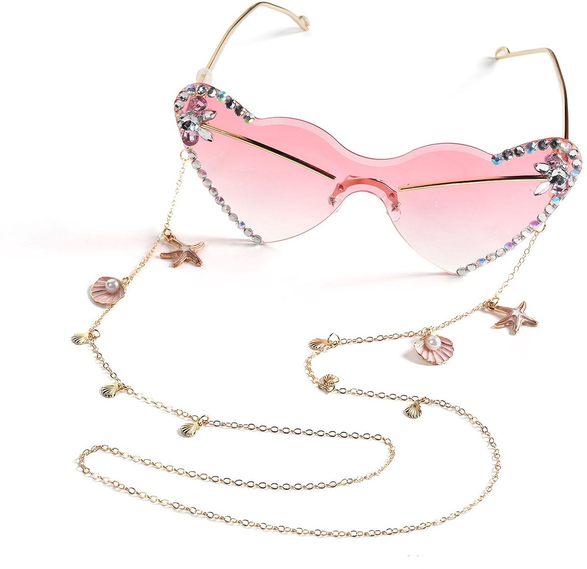 Dailygoods- Brillenketting 75 cm - Roze Metalen Ketting - Antislip - Modieuze Brilhouder - Verliesvrij - Maritieme Elementen