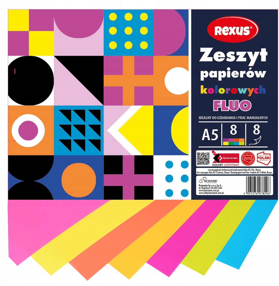 Kleurrijk A5 Papier FLUO 8 Vellen - Beniamin
