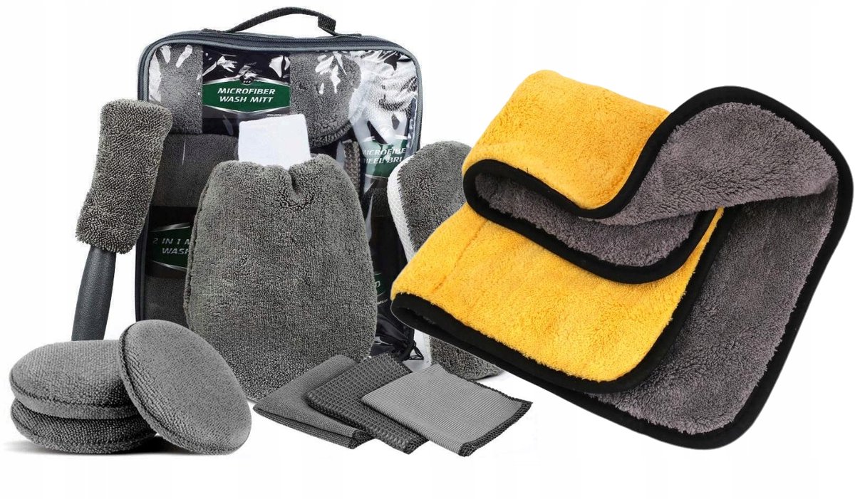 Auto Poets Set: 9-delige detailset met microvezeldoeken en handschoenen
