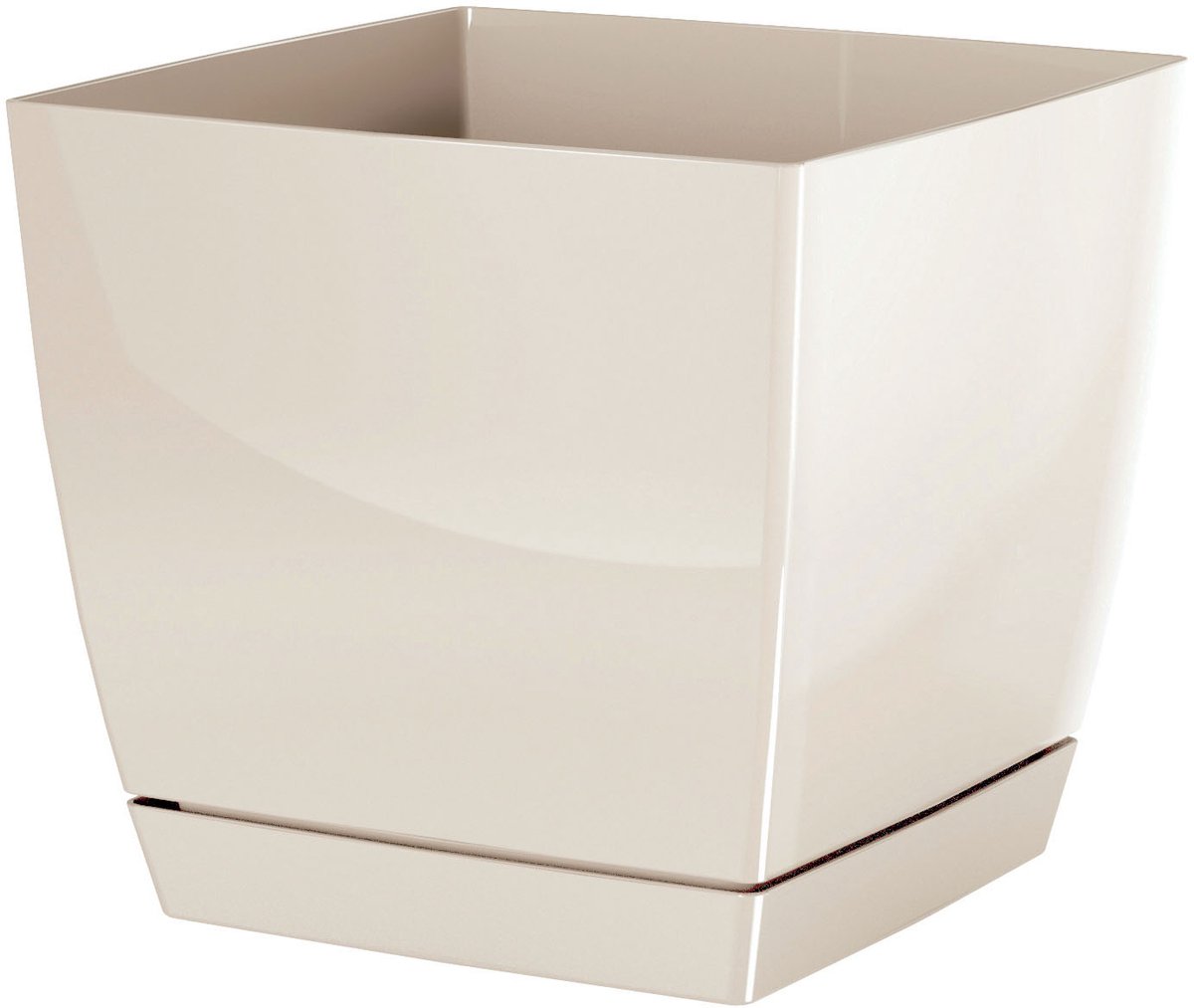 Prosperplast Coubi Vierkante Pot met Schotel - Beige 12x12x11 cm