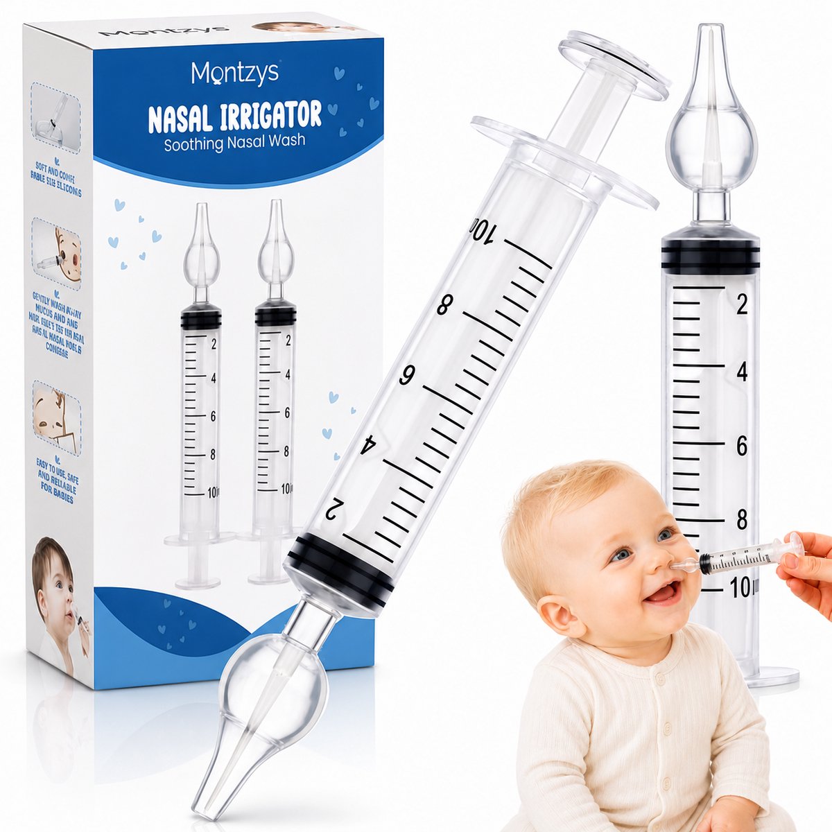 Montzys® Neusspuit Set Baby - 2 Stuks - Neusdouche & Neusreiniger - Neusspoeler voor Kinderen & Volwassenen