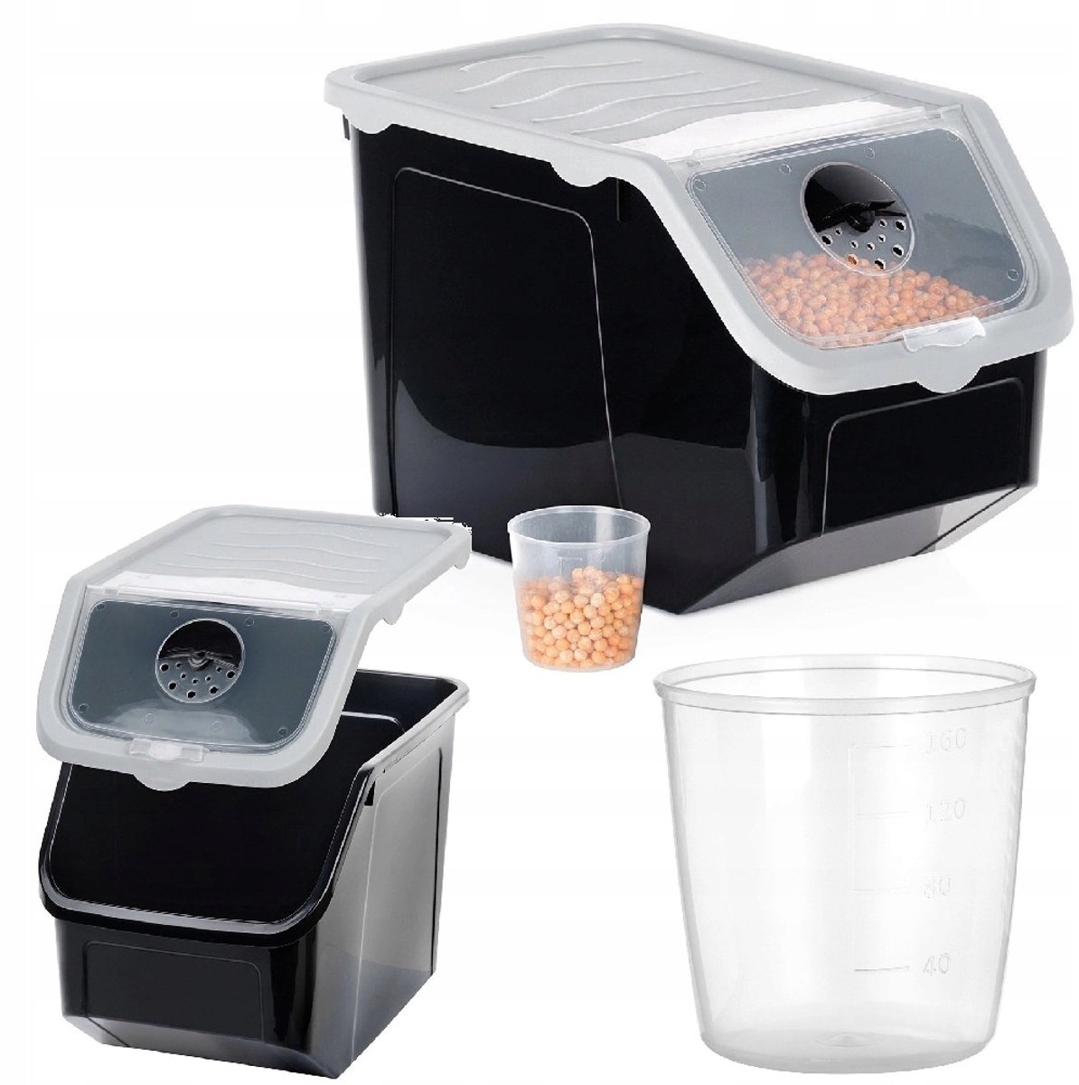 Praktische Voedselcontainer met Maatbeker - 12L, Ventilatie, Zwart