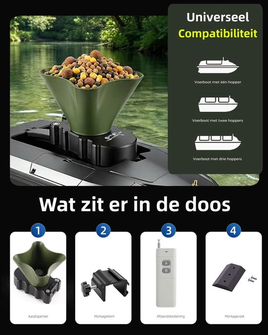 Aasstrooier, voerboot, 8 meter spreidingsbereik, universele montage en karpervissen. — afbeelding 2