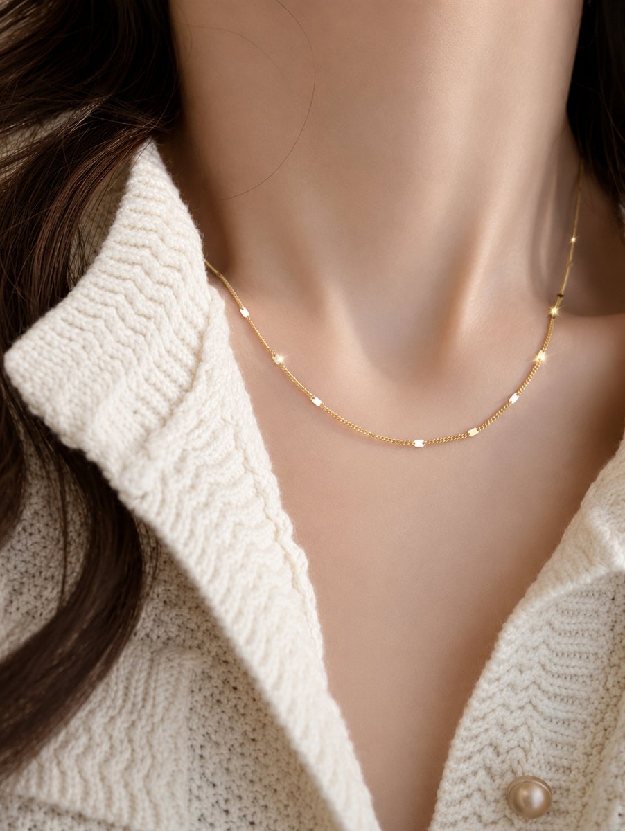 Helin life S925 sterling zilveren ketting met vergulde sterretjes – minimalistische, veelzijdige ketting – verstelbare lengte, ideaal voor dagelijks gebruik – 14-karaats verguld – luxe geschenkverpakking – perfect cadeau voor dames – 45 cm