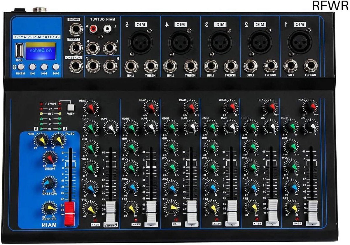 Audiomixer - Geluidsconsole - Muziek Opnemen - 7 Kanalen Bluetooth - 33 x 23 x 4 cm - Zwart