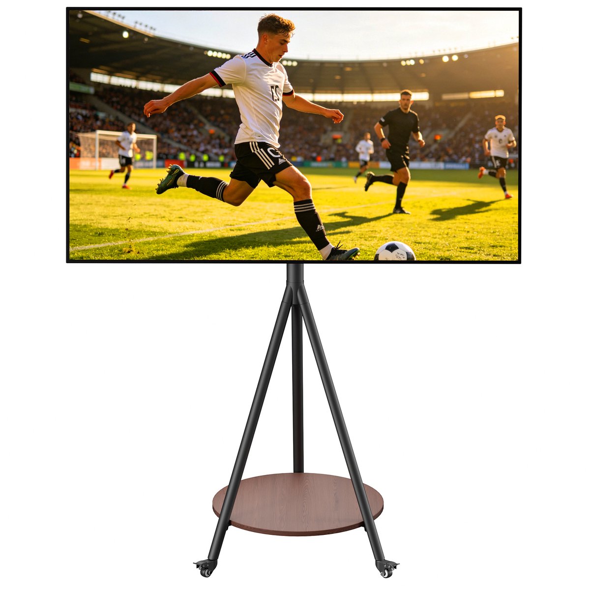 Mobiele TV Standaard met Wielen 40-75 Inch – In Hoogte Verstelbaar – Houten Opbergplank