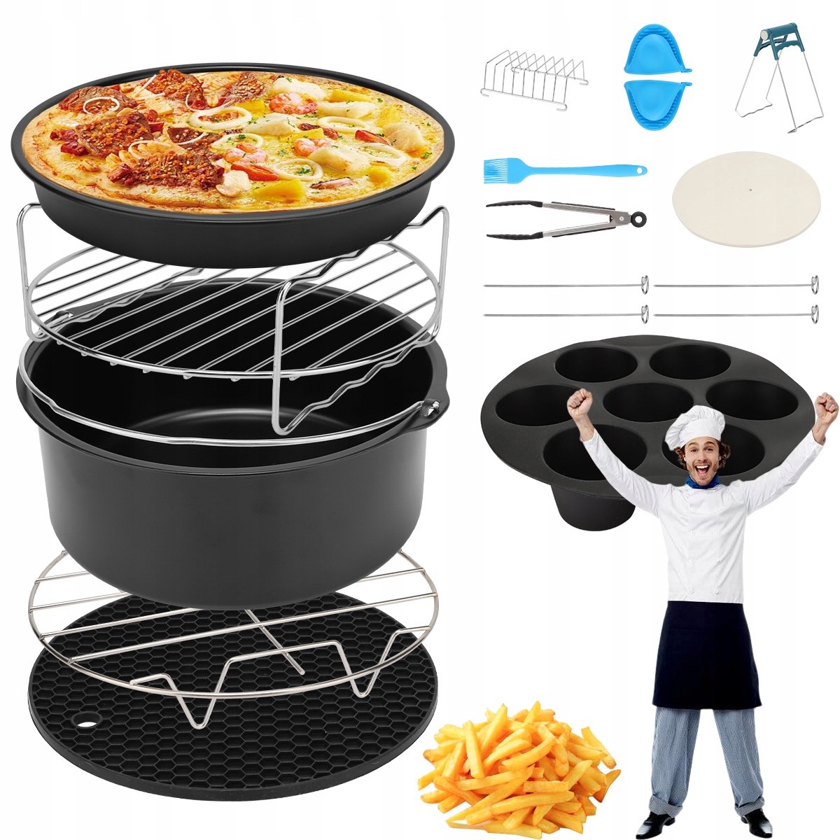 13-delige Airfryer Accessoireset - 8 inch - Bakvormen & Grillrek