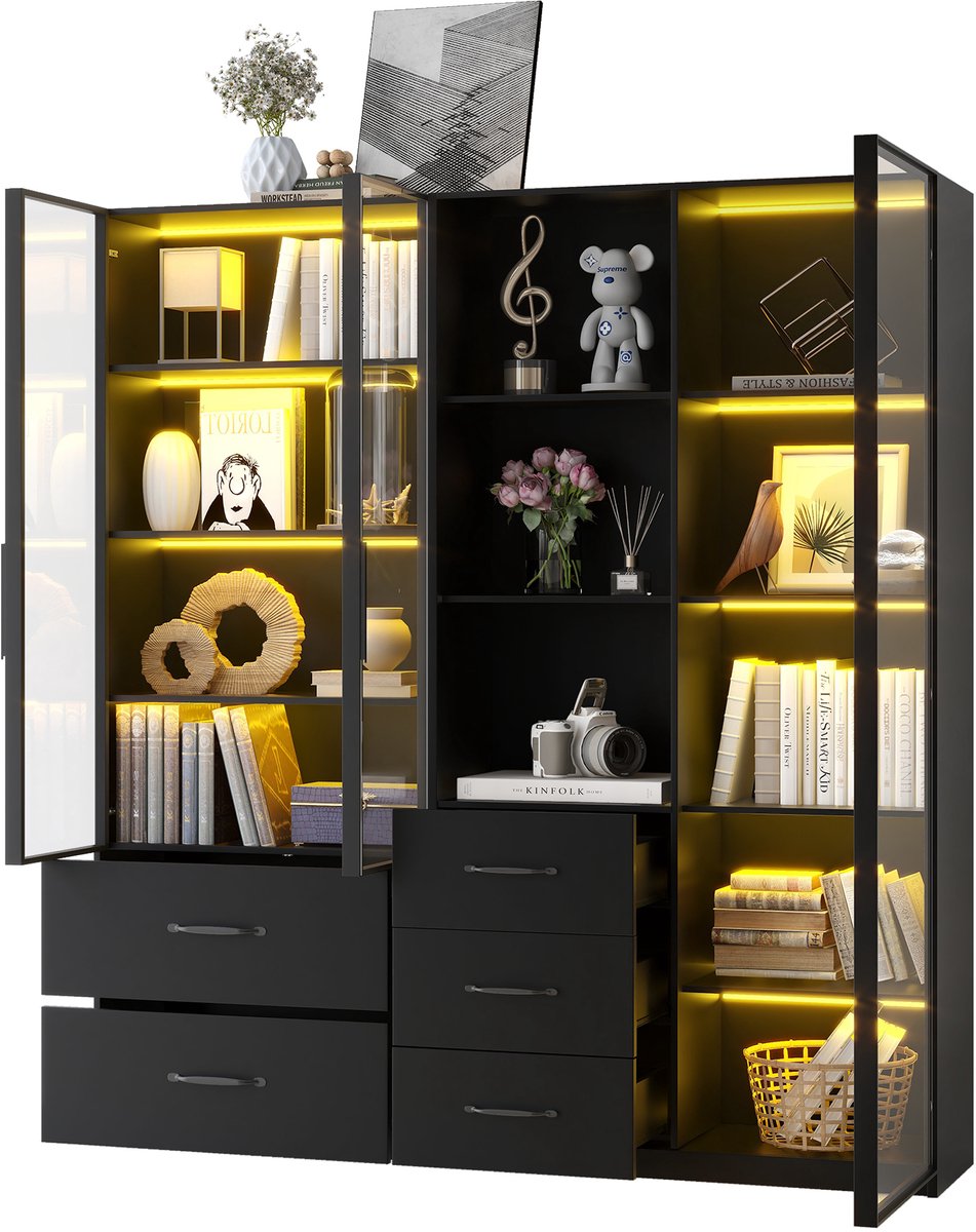 STILVORA Vitrinekast - Modulaire Opbergkast Met Ledverlichting En Lades - Voor Woonkamer E