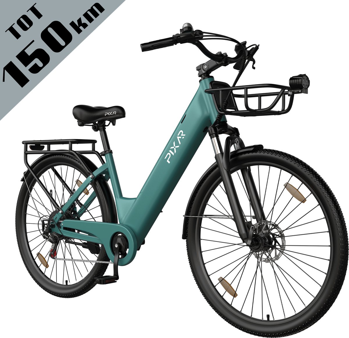 Galaxy C1 Pro Elektrische Stadsfiets 28 Inch - Extra Groot Bereik tot 150 km - 36V 18Ah EVE Accu - 250W Motor - Hydraulische Schijfremmen - Shimano 7 Versnellingen - Verende Voorvork - Inclusief Fietsmand en Slot-Blauw