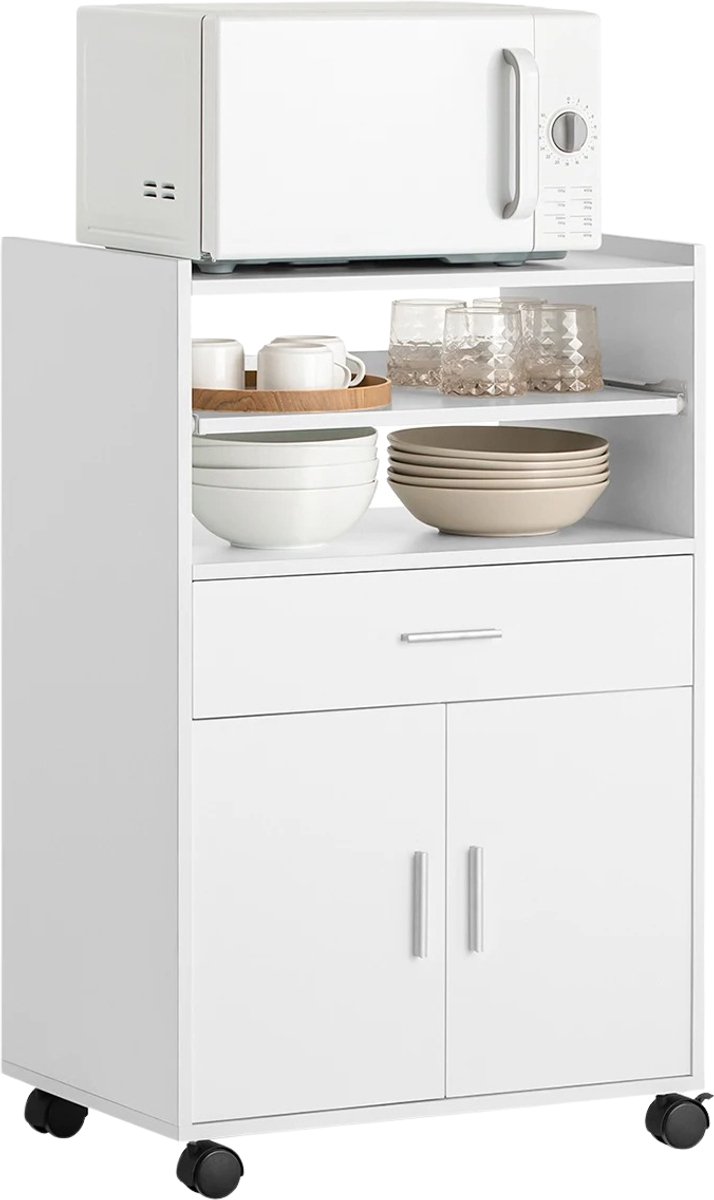 Geargalaxy Keukentrolley - Magnetronkast - Keukenorganizer - Keukenkar - Magnetronrek - Keukenkast op wielen - 59x40x92 cm- Wit