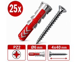 Fischer & Tornitrex pluggen en kruiskop schroeven set 6mm duopower | 25 sets
